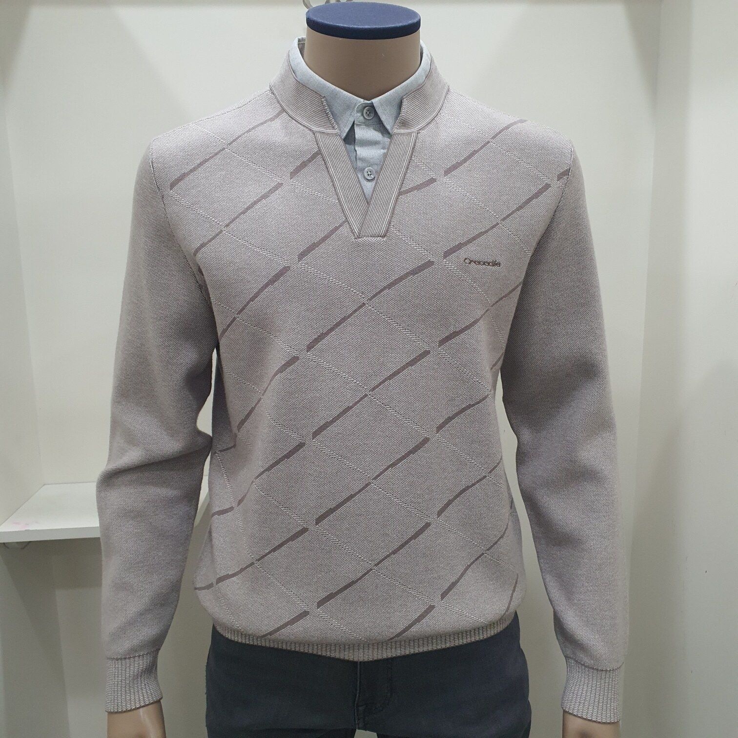 [모다아울렛][크로커다일남성]사선 조직 자카드 브이넥 레이어드 니트 CDAAAKT3353-82 순천점