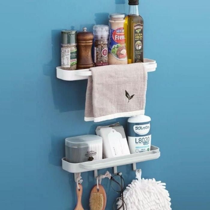 함 수납 욕실용 수건걸이 다용도 소품 벽걸이 선반 간편설치 보관 정리