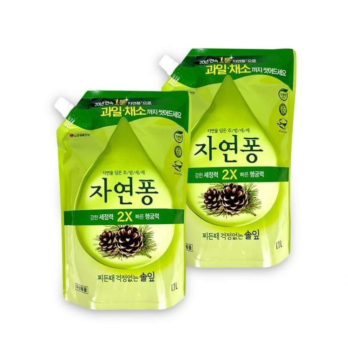 찌든때 설거지 주방세제 솔잎(1.1L 리필)-2개 기름기 자연퐁 비린내