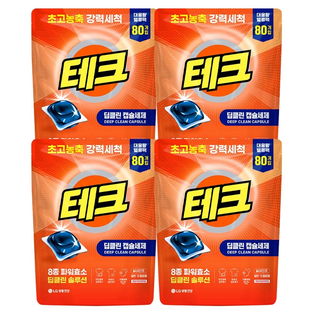 테크 딥클린 초고농축 캡슐세제 80개입 X 4개