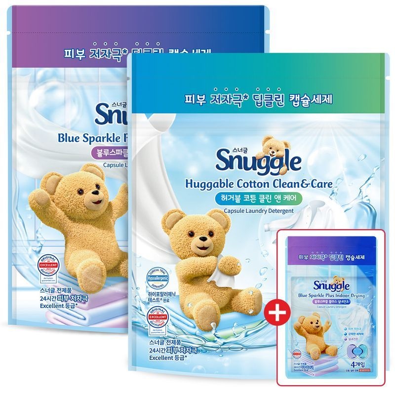 스너글 딥클린 섬유유연제 실내건조 캡슐세제 2종 대용량 30개입 2개 택1 (블루스파클/허거블코튼) +증) 캡슐 블...