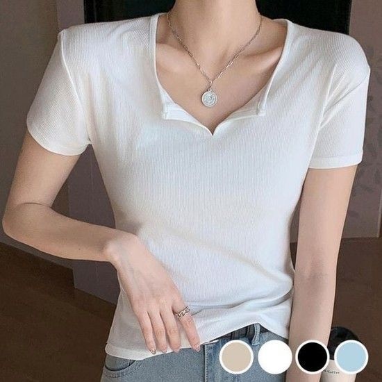 상품상세참조 올데이 걸스 세련된 립텍스타일 반오픈 핏감좋은 시즌 하프티 티탑 여성티셔츠 여성반팔