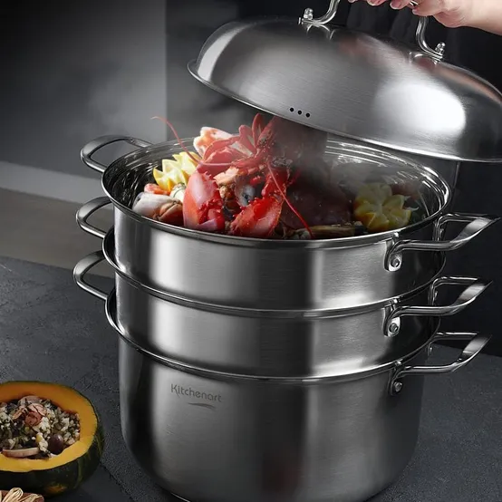 [키친아트]IH 올스텐 3단 대형찜냄비 32cm 36cm 돔뚜껑 찜기 찜솥 찜판냄비 : 롯데ON