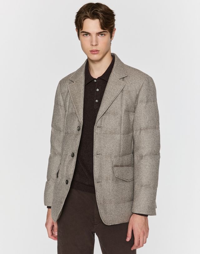 닥스 맨 [25FW] [PIACENZA] 베이지 캐시실크 탈착 후드 패널 점퍼 DMJU5D095I2