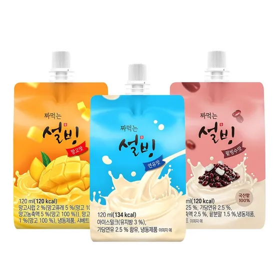 [딜크릿] 짜먹는 설빙 아이스크림 3종 12+12개 골라담기(팥빙수맛/연유맛/망고맛)
