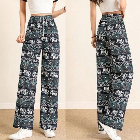 이국적인 그래픽릴렉스 허리밴딩 청량한 시그니처 통바지 여자정장바지 여자통넓은바지