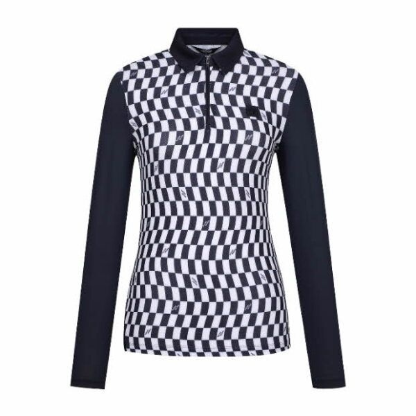 [팬텀] 골프웨어 KQF 221D1TO004_NA 여성 체크 패턴 냉감 소매 반집업 긴팔티셔츠