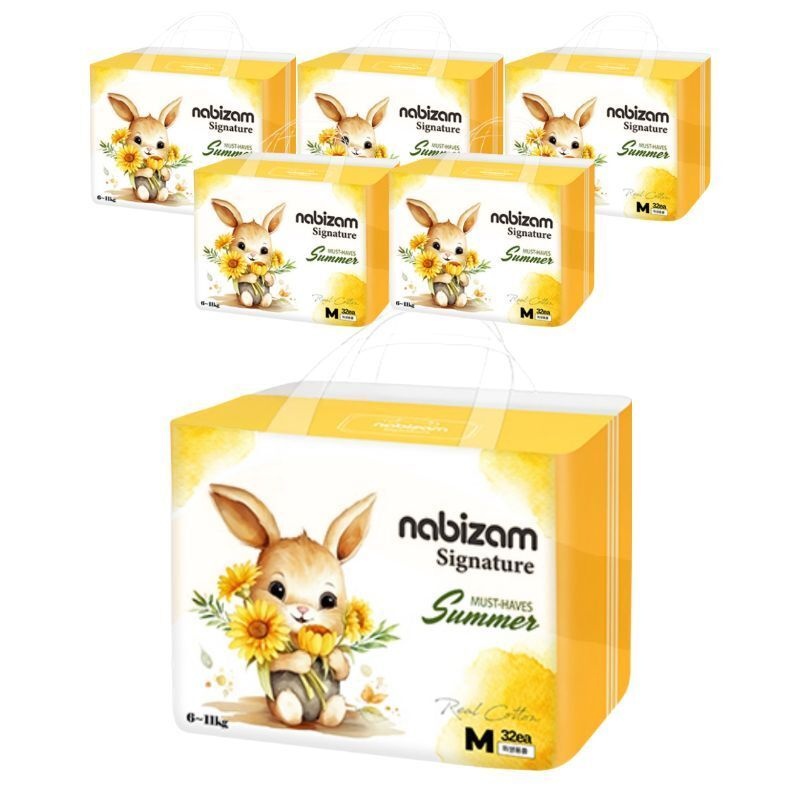나비잠 시그니처(썸머팬티)▶중형▶32매x6팩 순면함유 무자극원단 통잠 여름 기저귀