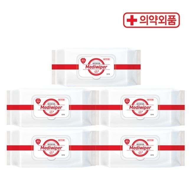 의약외품 메디와이퍼 손소독티슈 80매 캡형 5개 손세정티슈 손소독티슈