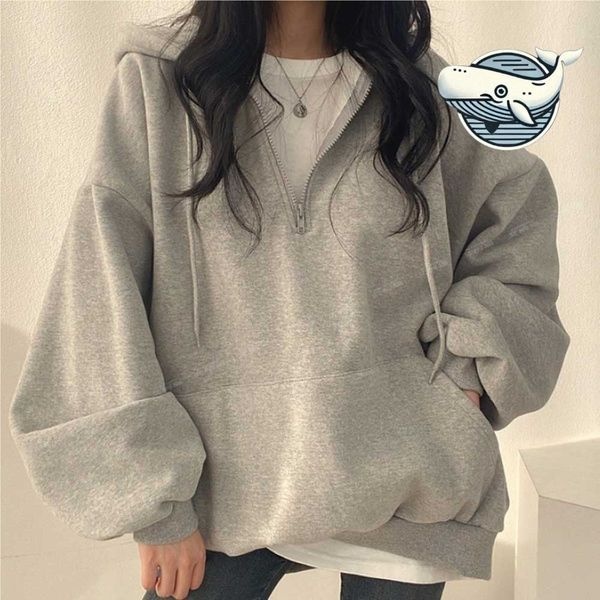 [하프클럽]모노무드 겨울 오버핏 기모 후드 집업 여성 체형 보완