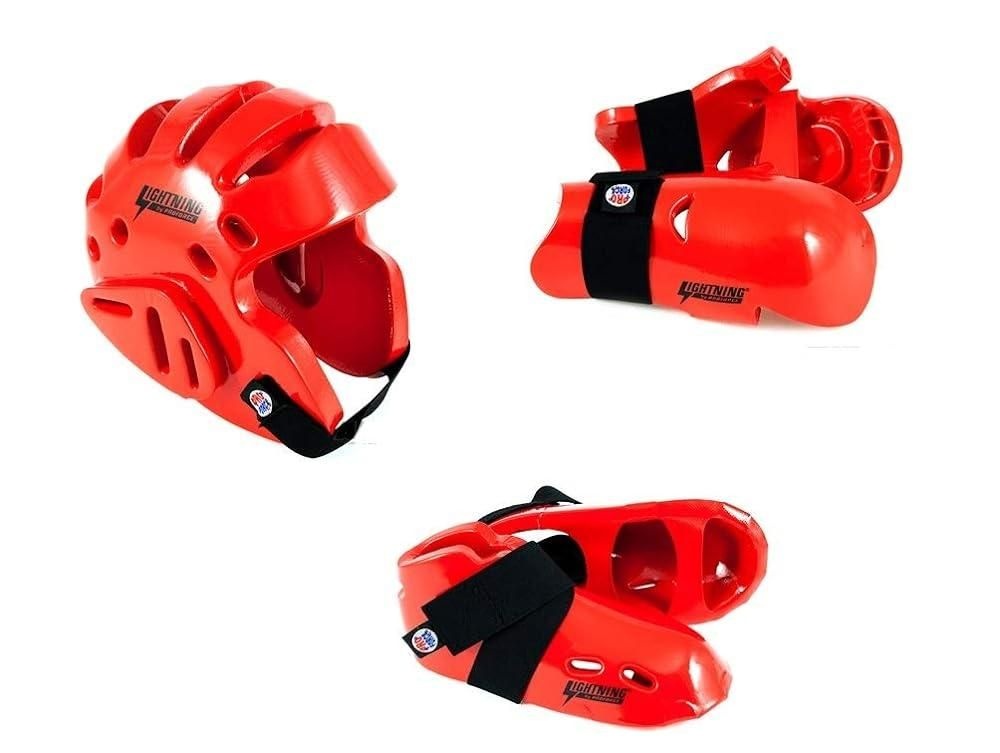 Lightning [해외] Lightning Red Karate Sparring Gear 패키지 딜 - 어린이 미디엄