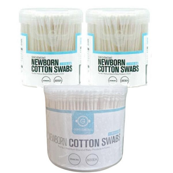 그로미미 100% 코튼 종이면봉 300개입-3개/유아용 /신생아용