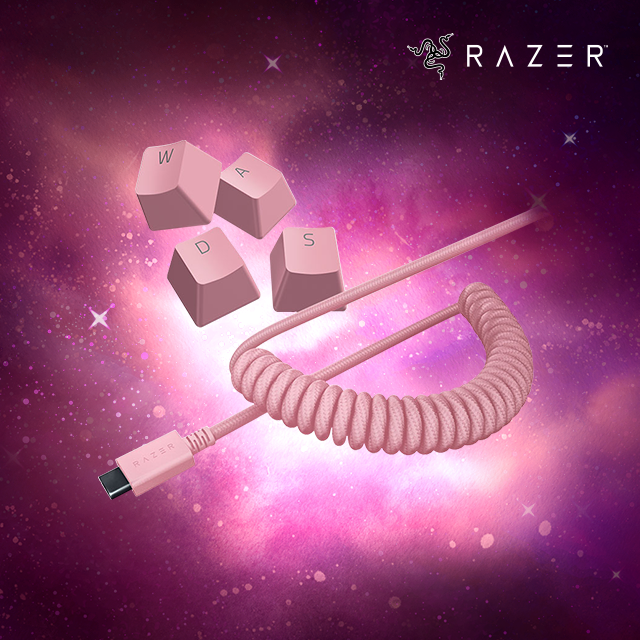 레이저코리아 PBT 키캡 코일 케이블세트 - 쿼츠  Razer PBT Keycap Colied Cable Set - Quartz