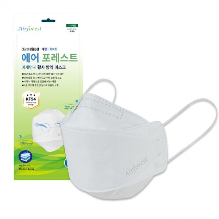 동산코리아 에어포레스트 프리미엄 KF94마스크 부드러운 미세먼지 황사 방역 숨쉬기편한 화이트 100매