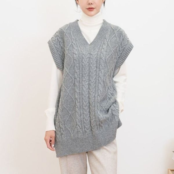 모노무드 [하프클럽]모노무드 쌀쌀한 환절기 오버핏 심플 데일리 여성 브이넥 조끼