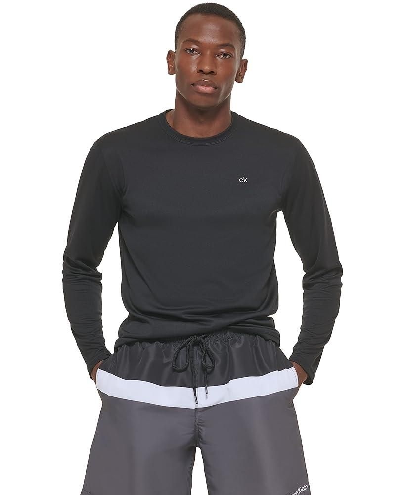 (해외직구) Calvin Klein 남성용 표준 UPF 40+ 긴소매 퀵 드라이 수영 셔츠, 블랙.120954