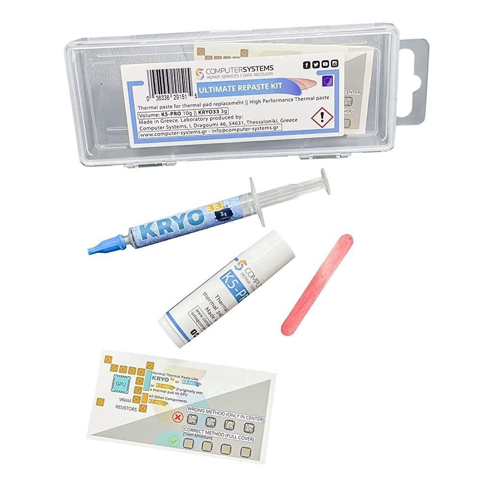 [해외] Ultimate Repaste KIT K5 PRO 10g & KRYO33 3g 써멀 페이스트 및 보온 퍼티 패드 교체 세트, 애플 아이맥, Asus ROG, 에이서 니트