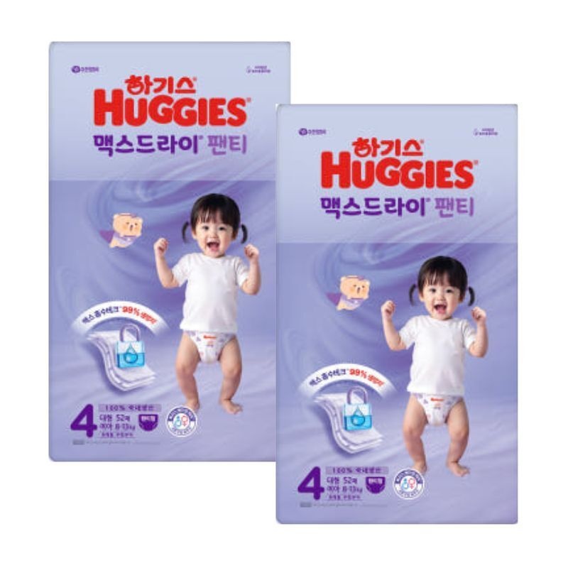 유한킴벌리 2025 맥스드라이 (팬티형) 4단계 여아 (52매X2팩) 대형 하기스 기저귀