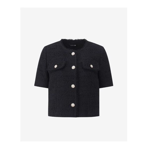 듀엘진주 버튼 디테일 반소매 트위드 재킷 D252MSF341 747604