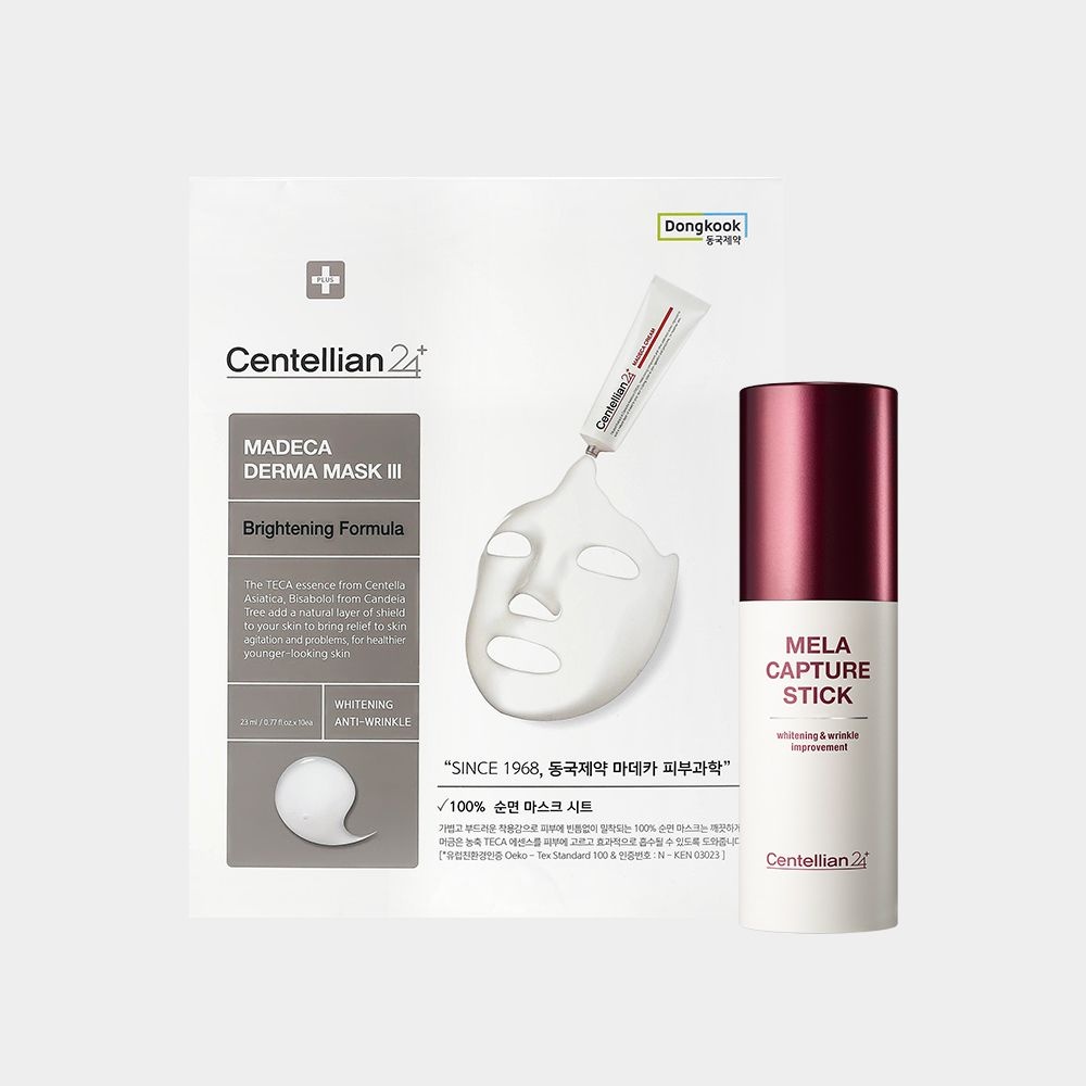 동국제약 센텔리안24 더마마스크3 브라이트닝 (10매) x 1박스 + 마데카 멜라캡처스틱 10g / 1일 1팩, 병풀 추출, 테카,