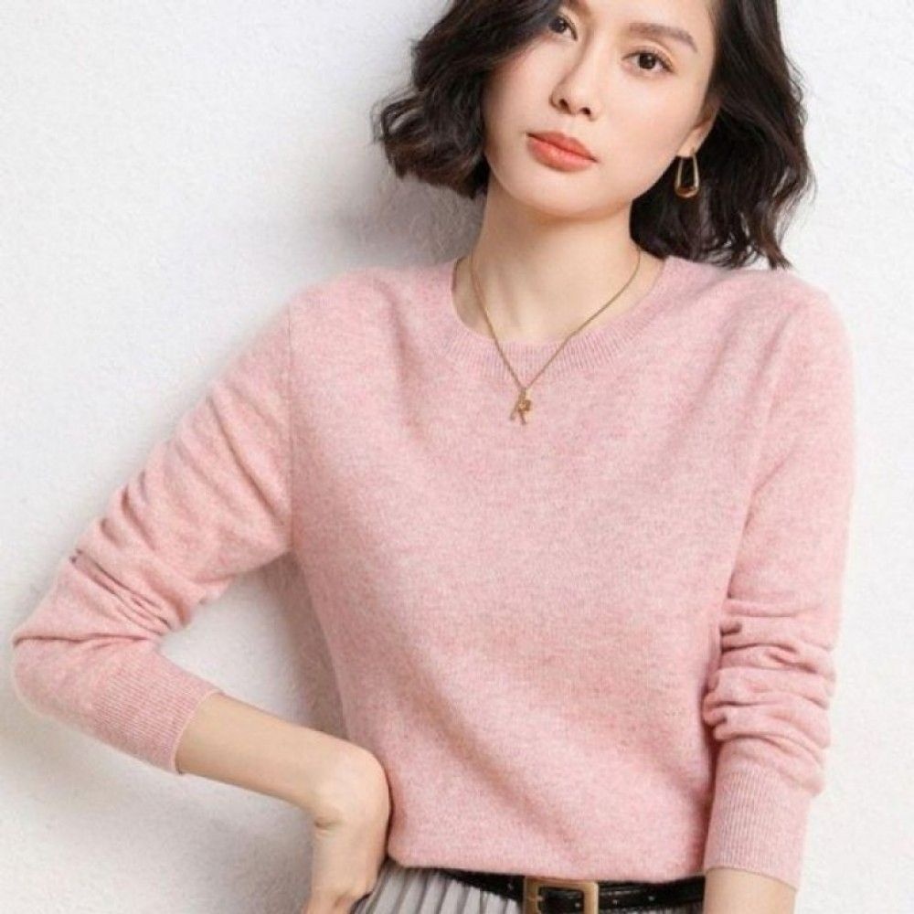 삼정int관계업체 겨울 데일리룩 라운드넥 풀오버울니트 여성 가을철 상의