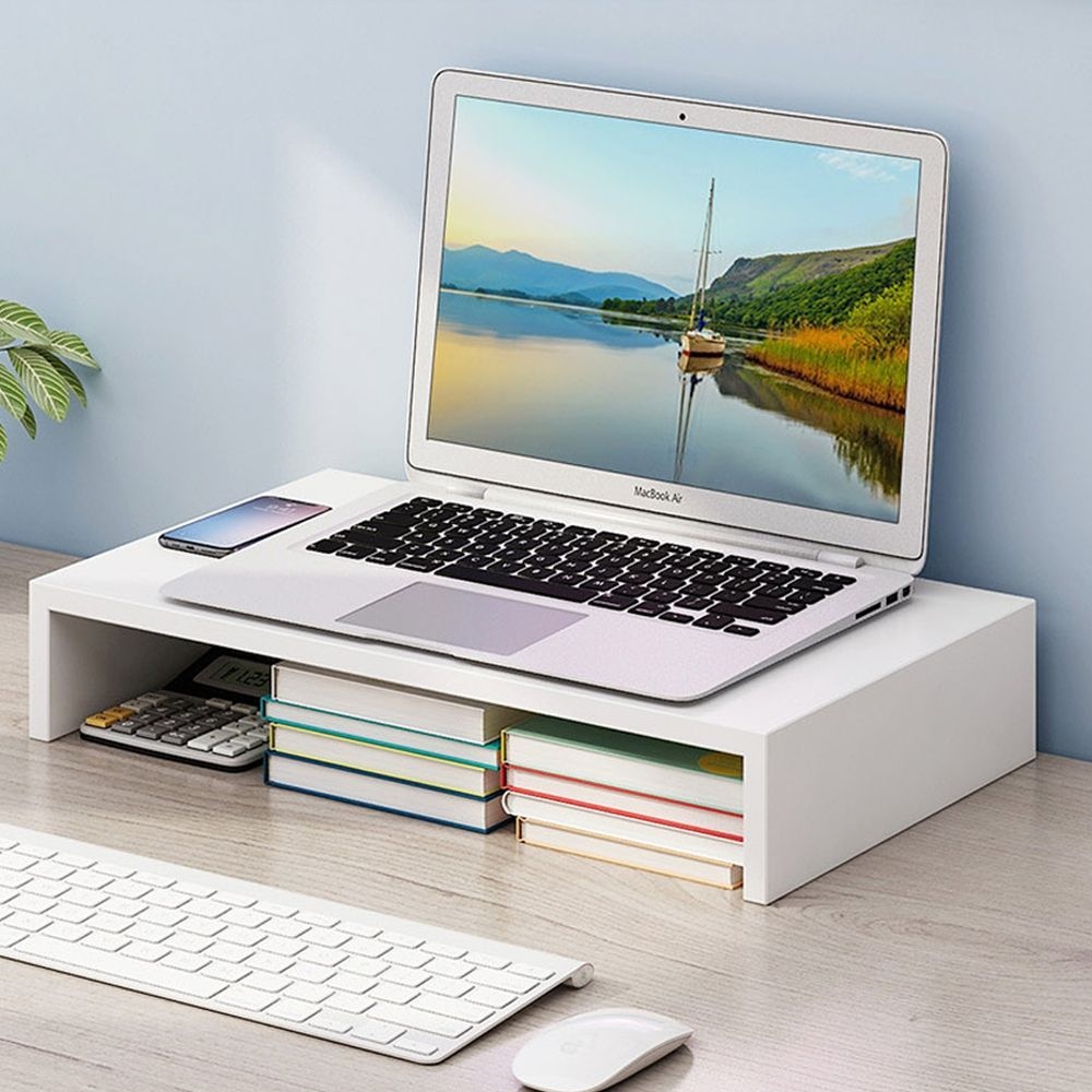 리즈레드협력사 심플한 모니터받침대 1단 서재 공부방 노트북거치대 화이트데스크셋업