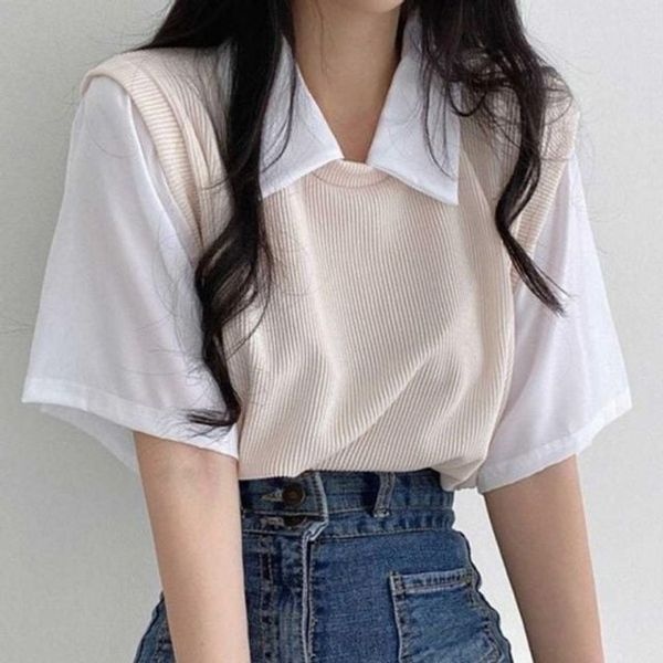 [하프클럽]모노무드 여름 대학생 캐주얼 반팔 카라 필수템 티셔츠 페이크