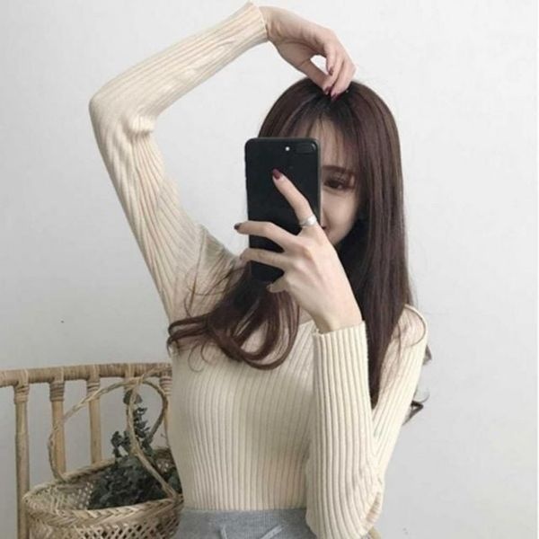 [하프클럽]모노무드 대학생 여자 캐주얼 간절기 슬림 필수템 핏 골지 긴팔