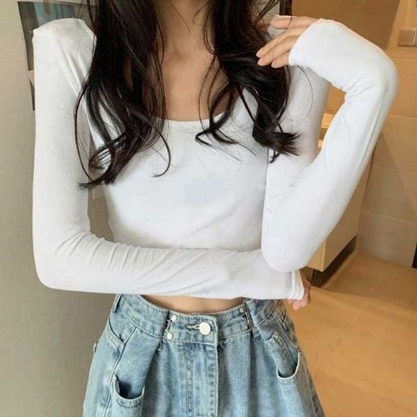 [하프클럽]모노무드 대학생 여자 캐주얼 간절기 긴팔 필수템 크롭 무지 티