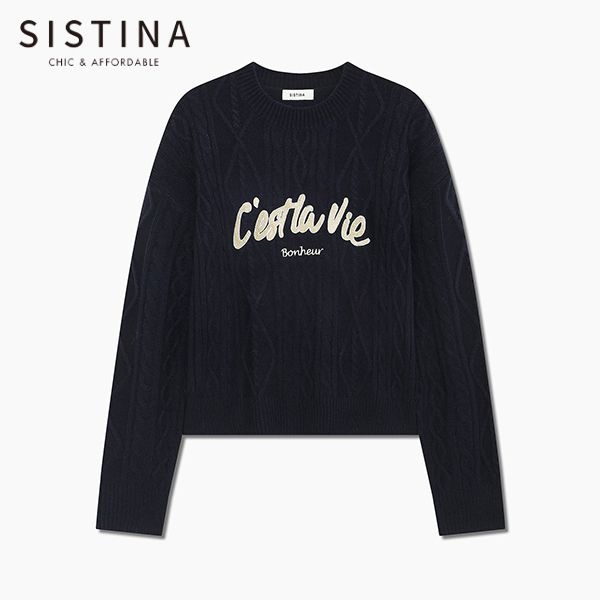 ㈜인동에프엔 시스티나 케이블 레터링 크롭 니트_ASKPOP41190_DN