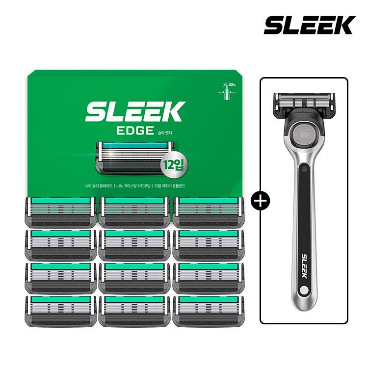 SLEEK 슬릭 엣지 면도날 기획세트 4호(12입)+엣지 면도기 증정 (슬릭 엣지 면도날 기획세트 4호[12입]+엣지 면도기 증정)