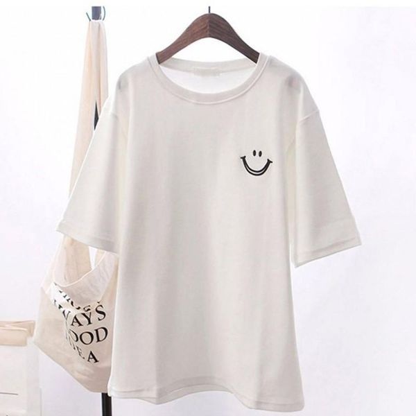 [하프클럽]모노무드 스마일 포인트 여성 기본 라운드 티셔츠 기본 반팔티