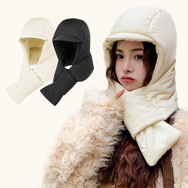 패딩후드머플러 모자 목도리 방한 겨울 바라클라바 따뜻한 보온 페이크 일체형 세트형 넥워머