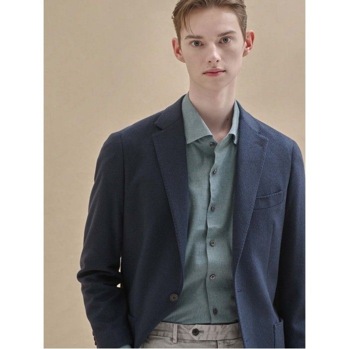 갤럭시 마이크로 패턴 울 캐시미어 혼방 겨울 재킷  블루  GA4911U05P