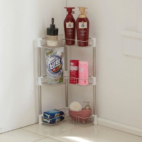 욕실 스탠드 정리선반 3단 공간절약형 수납선반 좁은공간용 세면대 조리대 정리함