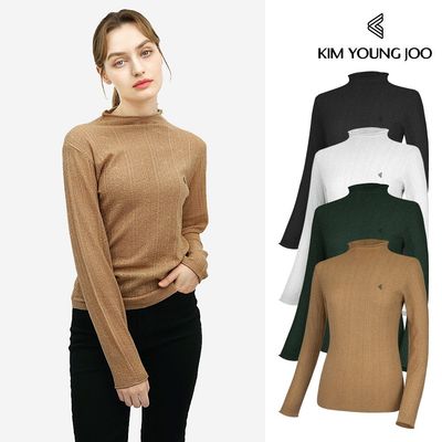 女性ゴルフウェアエンボ長袖ニットTシャツ