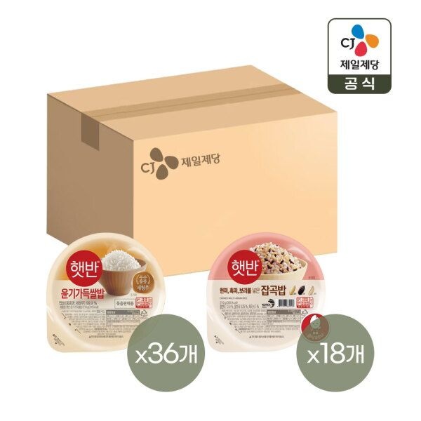 CJ제일제당 [CJ제일제당] 햇반 윤기가득 쌀밥 210g x36개+잡곡밥 210g x18개