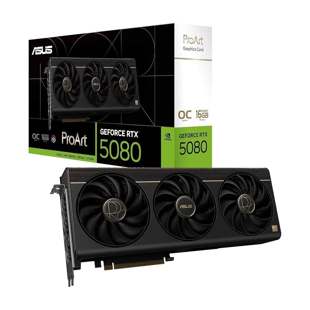 [해외] ASUS ProArt GeForce RTX 5080 OC 에디션 그래픽 카드 PCIe 5.0, 16GB GDDR7, USB Type-C, HDMI/DP 2.1, 2.5슬롯, Axial-tech 팬, Vapor Chamber, Ph