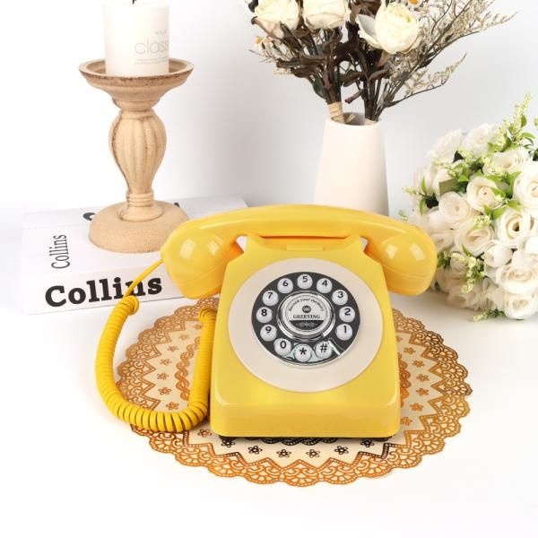 전화기 유선전화기 엔틱전화기 노란색 색상 골동품 오디오 게스트 메시지