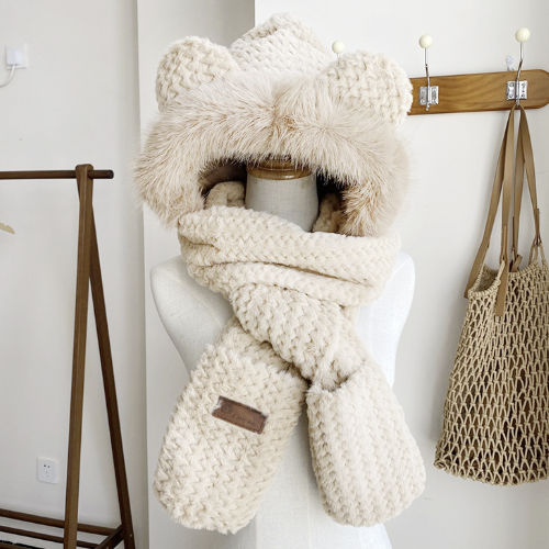 밍키 후드 모자 목도리 장갑 일체형 겨울 방한용 귀도리