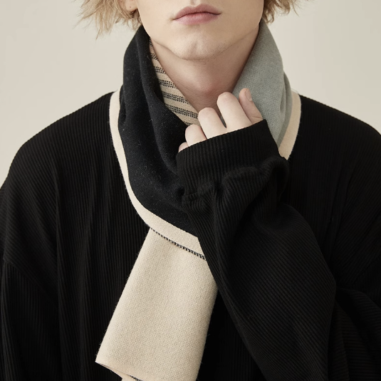 남성 울 머플러 겨울용 지오메트리 패턴 고급 머플러