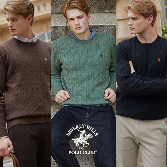 비버리힐스 폴로클럽 (현대홈쇼핑) 비버리힐즈폴로클럽 남성 메리노울블렌디드 케이블니트 3종