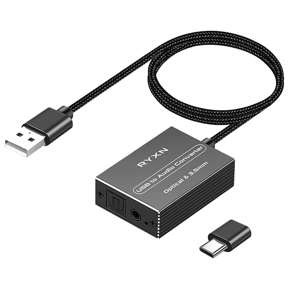 [해외] RYXN USB to 광학 Spdif 토스링크 및 3.5mm 오디오 어댑터 컨버터, USB-A USB-C Type-C 포트 지원, PS5 PS4 NS 노트북 휴대폰 - 사