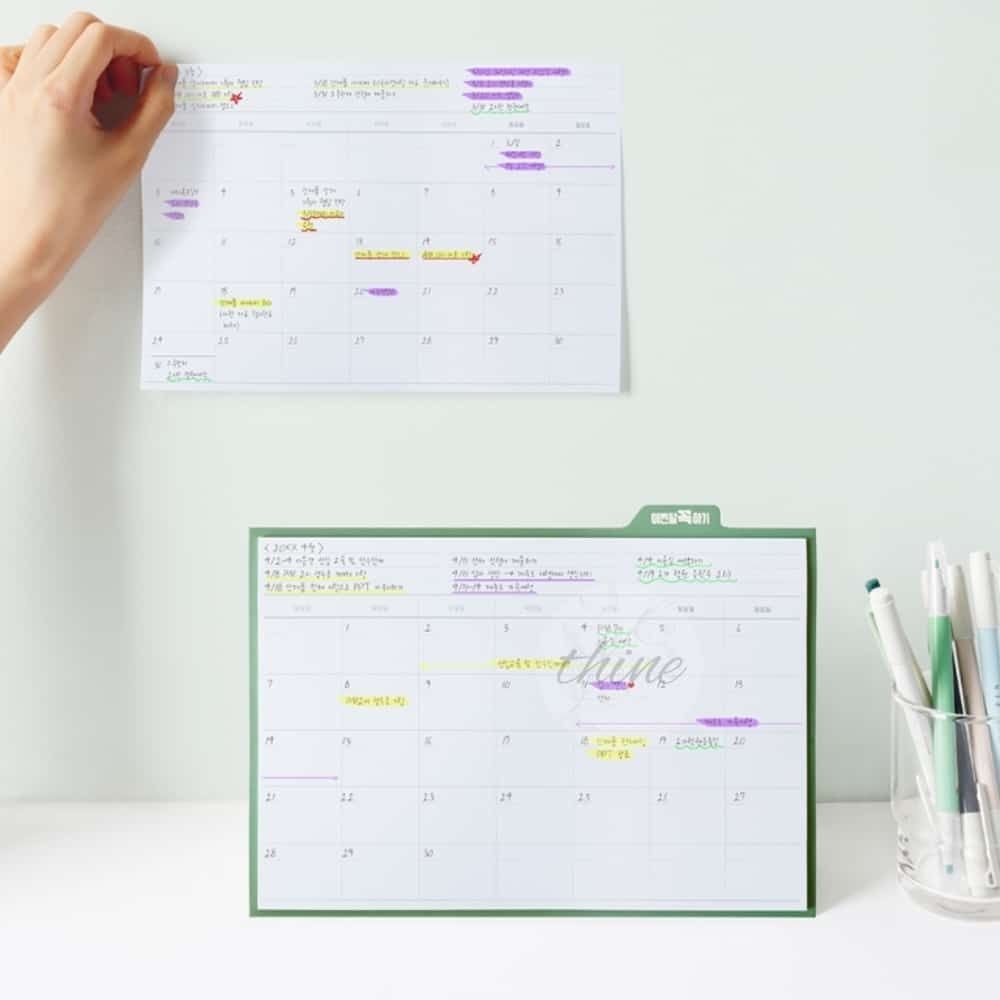 다인협력사 OH 탁상 겸용 점착식 먼슬리 플래너 14매 공부방달력 월요일시작 대학생