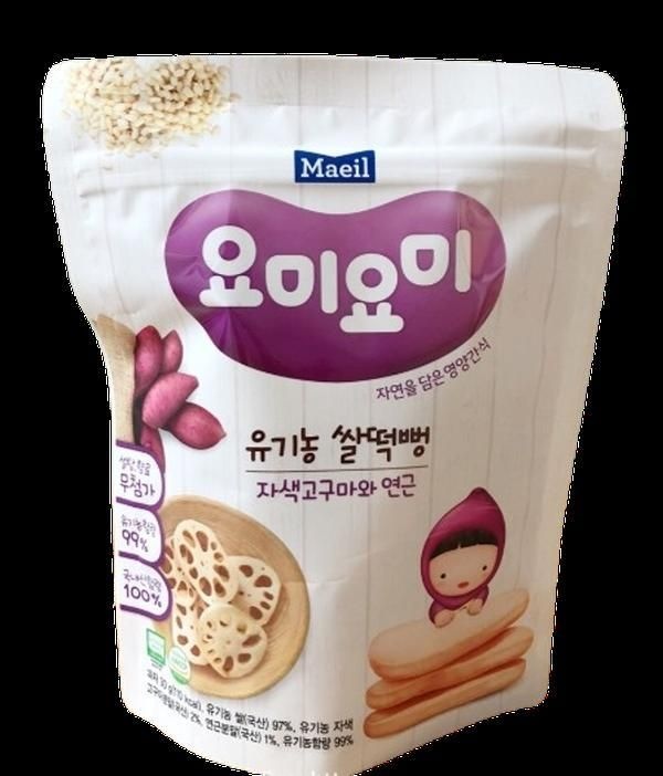 매일 요미요미 유기농 쌀떡뻥 자색고구마와 연근 30g 유아 쌀과자
