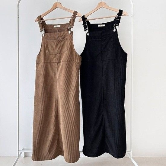 [다잇템] 여성 주머니 슬릿 포근한 보온 코듀로이 롱 드레스 서스펜더 오버사이즈_23483503_588872