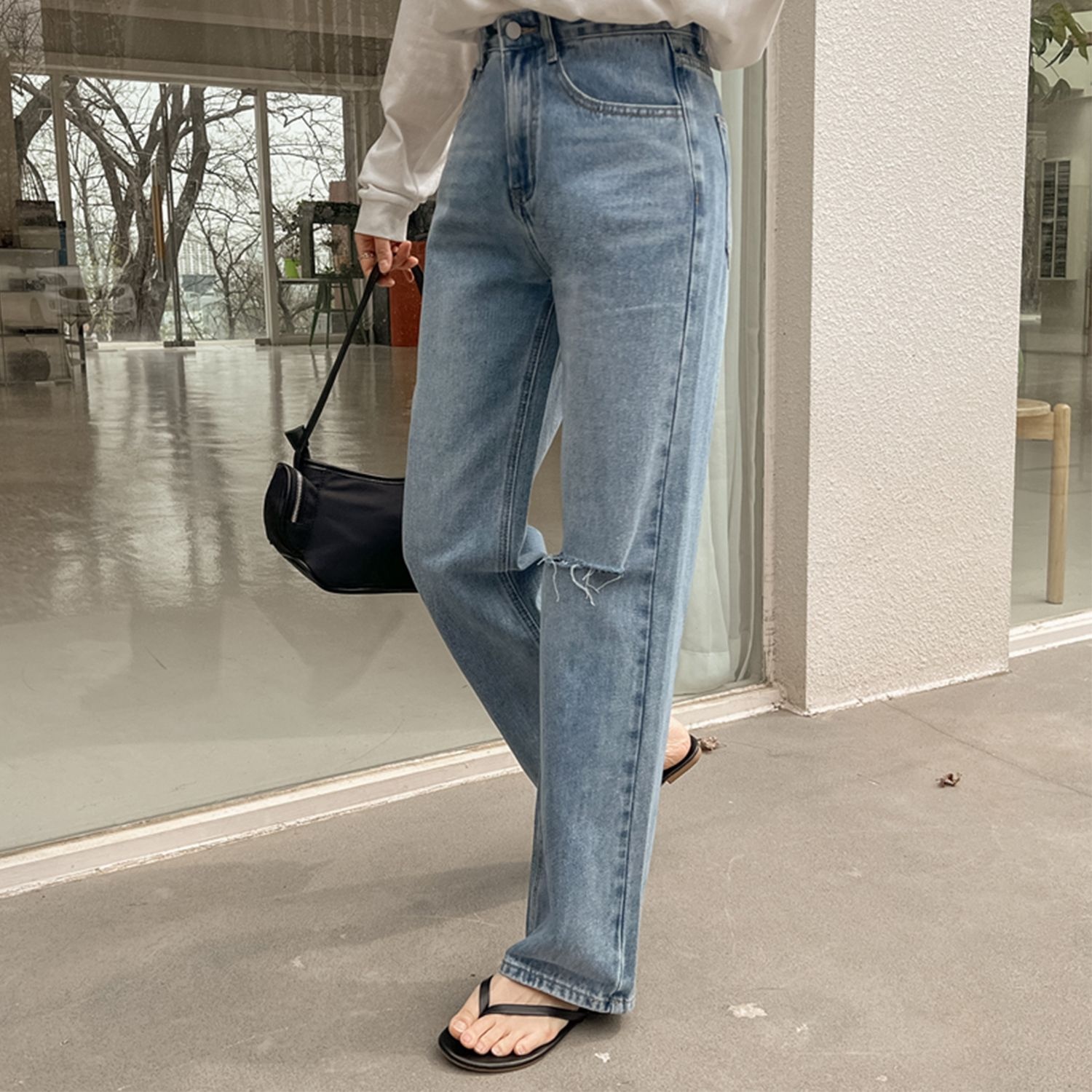 [데미지포인트] 언발 컷팅 데님 팬츠