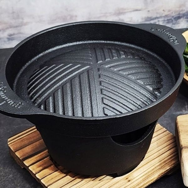 원형 미니 화로 그릴 세트 무쇠 주물 그릴팬 1인용