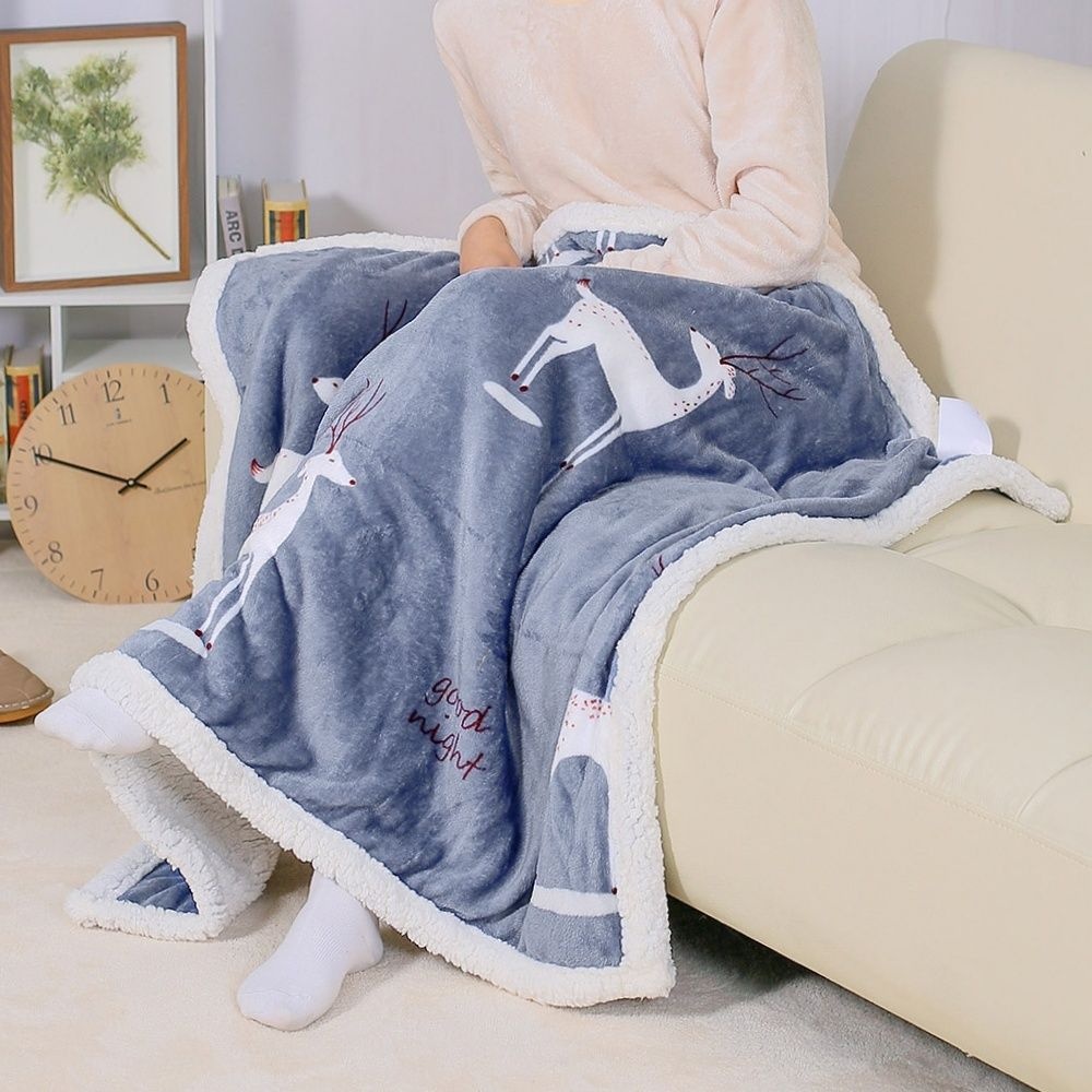 포근한 양털 극세사 이불담요 순록 낮잠담요 극세사이불 양털담요