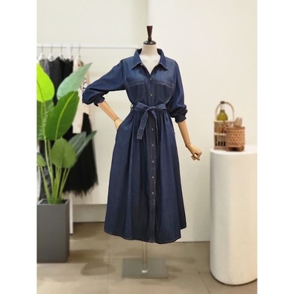 [대구백화점][4CUS]투포켓 카라넥 데님 롱원피스(FF3I9OP55...